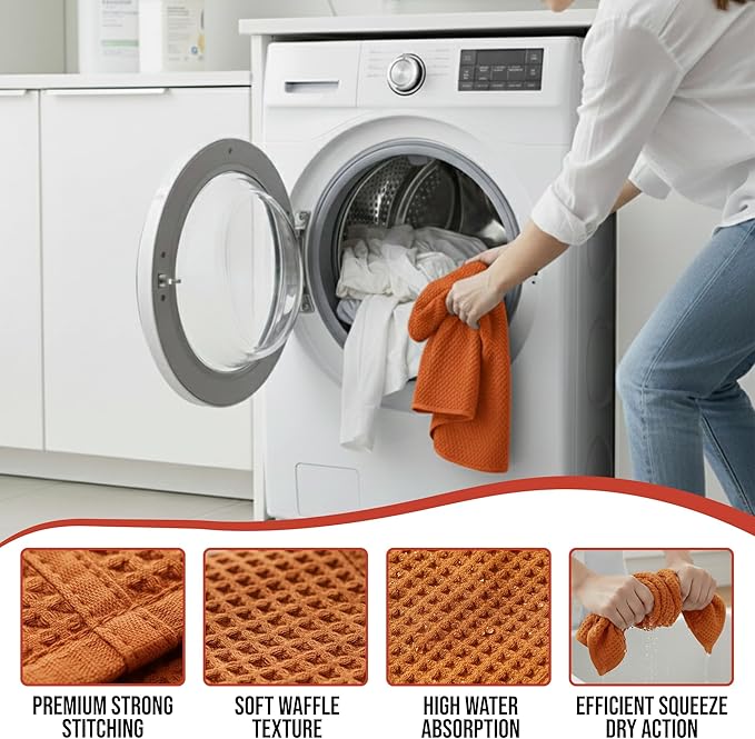 100% Cotton Waffle Weave Kitchen Dish Cloths 6-Pack– Ultra Absorbent & Quick Dry Cleaning Towels for Dishes, Counters & Kitchen Use – Soft, Durable & Lint-Free13.50 X 13.50 inches (Red)