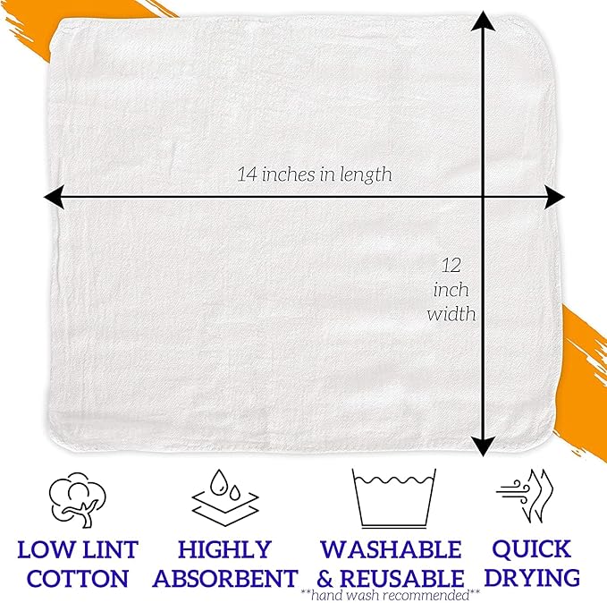 GREEN LIFESTYLE Shop Towels 12" x 14" 50 Pack - White Cotton Shop Towels, Cleaning Rags Bulk, Reusable Shop Rags, Absorbent Terry Cloth Cleaning Towels for Garage, Automotive, Industrial and Home Use