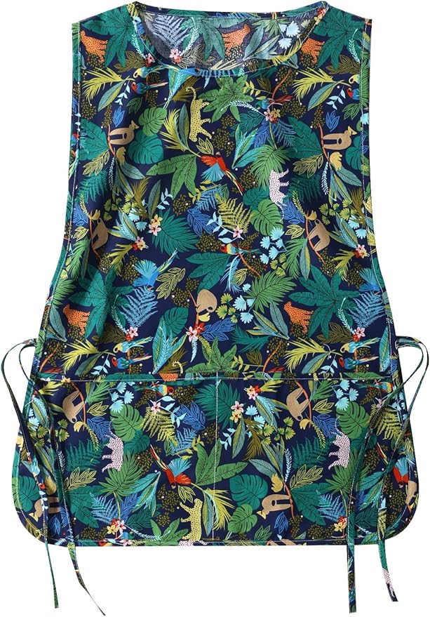 Women Cobbler Apron with 2 Pockets, Vintage Floral Aprons for Women Chef Apron for Baking, Cooking, Gardening