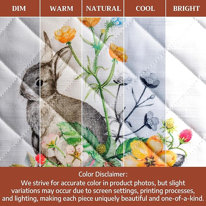Maison d' Hermine 100% Cotton Oven Mitt & Pot Holder Set (7.5"x13" & 8"x8") Heat Resistant BBQ Cooking Gloves with Loop Baking Grilling Kitchen Gifts for Mothers Day Spring/Summer (Printemps)