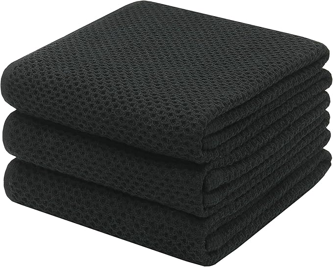 Mia'sDream Black Kitchen Towels Sets, Cotton Dish Towels for Kitchen Washing Dishes, Soft and Absorbent Kitchen Tea Towels Hand Towels, 13inch x 28inch 3 Pack (Black)