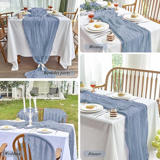 IVAPUPU 1 Pcs Cheesecloth Table Runner - 10ft Dusty Blue Spring Boho Gauze Cheese Cloth Table Runners for Baby Shower Decorations Wedding Party Garden Farmhouse