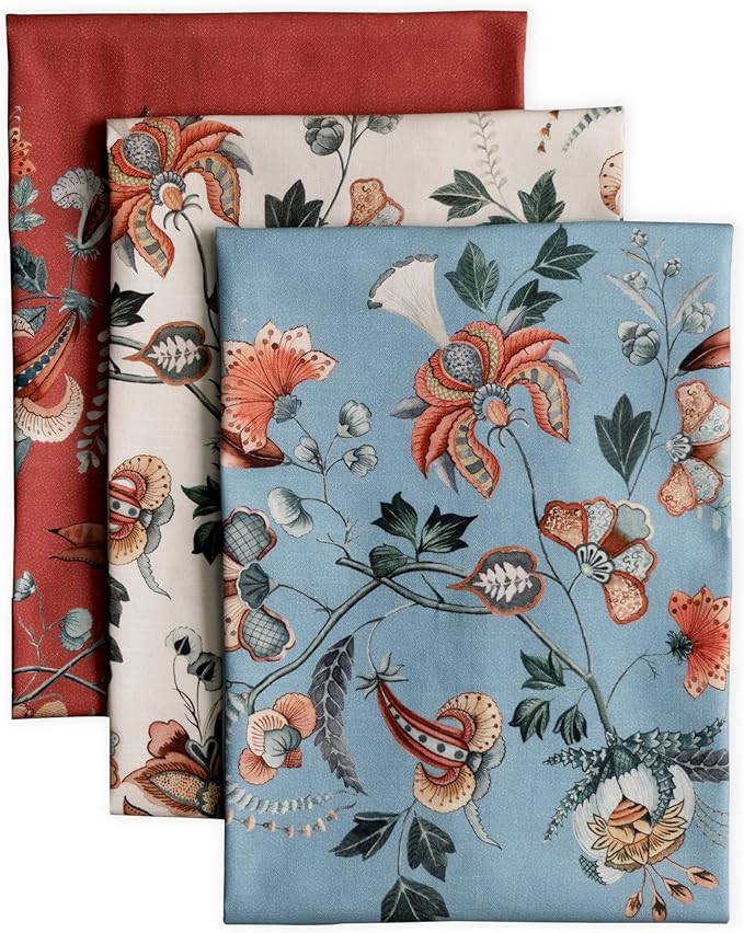 Maison d' Hermine Kitchen Towels Set of 3 100% Cotton 20" x 27.5" Reusable Cloth Tea Dish Towels Absorbent with Hanging Loop for Kitchen Dining Thanksgiving Christmas Decorations (Dalida)