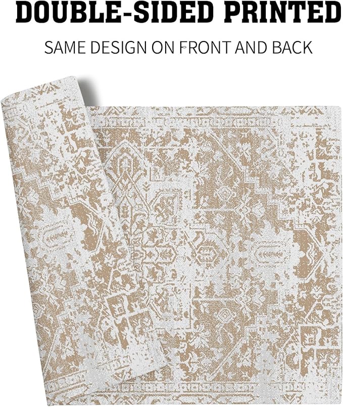 aportt Gray Khaki Boho Placemats Set of 6 Ethnic Bohemian Carpet Place Mats Washable Kitchen Dining Vintage Grey Geography Floral Linen Table Mats Stain Heat-Resistant for Home Party Indoor 12x18 in