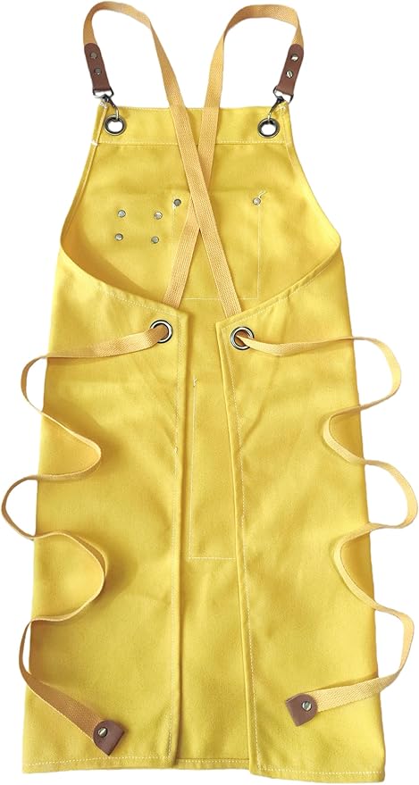 Chef Apron with Large Pockets for Women Men, Cotton Canvas Cross Back Water Repellent Adjustable Work Apron