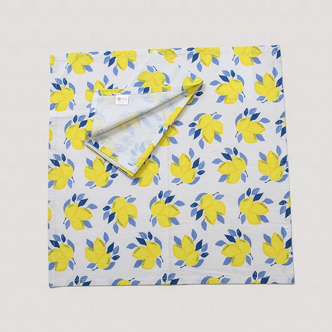 TARAN LIVING Printed Cotton Cloth Napkins Reusable Fall Dinner Napkin Set of 12 Reusable Machine Washable Fabric Best for Gift, House Party, Craft, Home Decor - Pack of 12, Lemon Print - 18x18 Inch