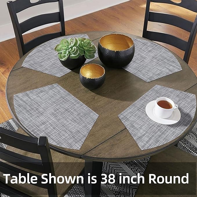 SHACOS Wedge Placemats Set of 4 Round Table Placemats Woven Vinyl Place Mats Non Slip Round Table Mats Wipe Clean, Gray White