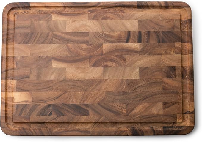 Ironwood Gourmet Large End Grain Prep Station and Large End Grain Prep Board With Juice Channel Set, Acacia Wood