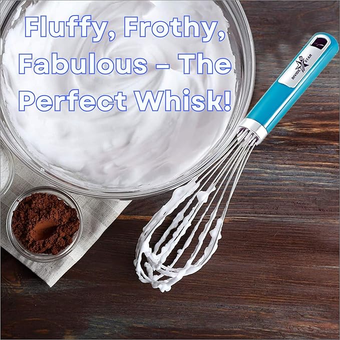 Stainless Steel Whisk 12 Inch Large Balloon Whisk for Baking - Heavy-Duty Hand Mixer with Ergonomic Handle Food Grade Kitchen Tool for Eggs, Batter & Cream – Dishwasher Safe (Turquoise)