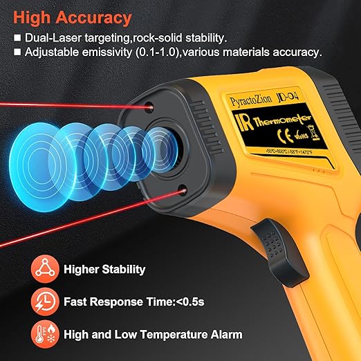 Rechargeable IR Thermometer Gun, -58°F~1472°F Non-Contact Laser Thermometer Gun, High Accuracy Digital Infrared Temperature Gun for Cooking, Griddle, Oven, Meat Food, HVAC, Automotive, Industrial Use