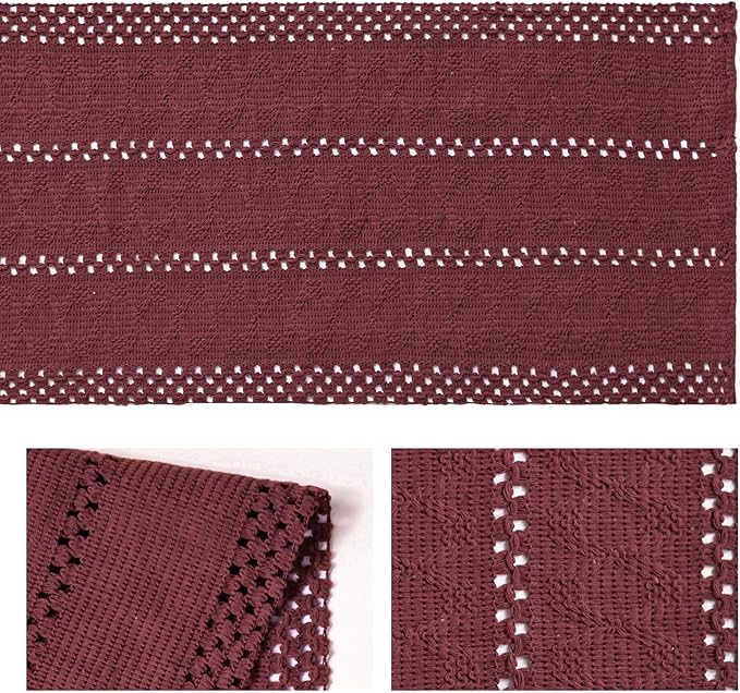 Artoid Mode Red Farmhouse Woven Rustic Hollow Table Runner, Seasonal Holiday Hollow Kitchen Dining Table Decoration for Home Party Decor 12x72 Inch