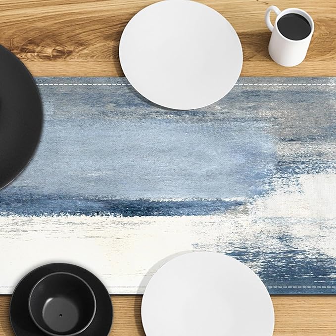 White Gray Table Runners Modern Art Farmhouse Linen Table Runners Dresser Scarves Retro Rustic Style for Party Kitchen Dining Table Coffee Holiday Party Decor (White Gray, 13"x 71")