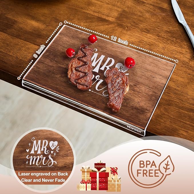 Engagement Gifts Wedding Gift for Couples - Engraved Acrylic Cutting Board with Counter Lip, Clear Countertop Protector, Bride Shower Gift Mr and Mrs Gifts for Couple Aesthetic Kitchen Decor