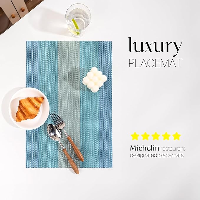 LEXMORE PlaceMats Set of 12 Vinyl/Plastic Woven Place Mats for Kitchen Table Indoor/Outdoor Washable PlaceMat Wipeable Dining Table Mats(Ocean Geode)