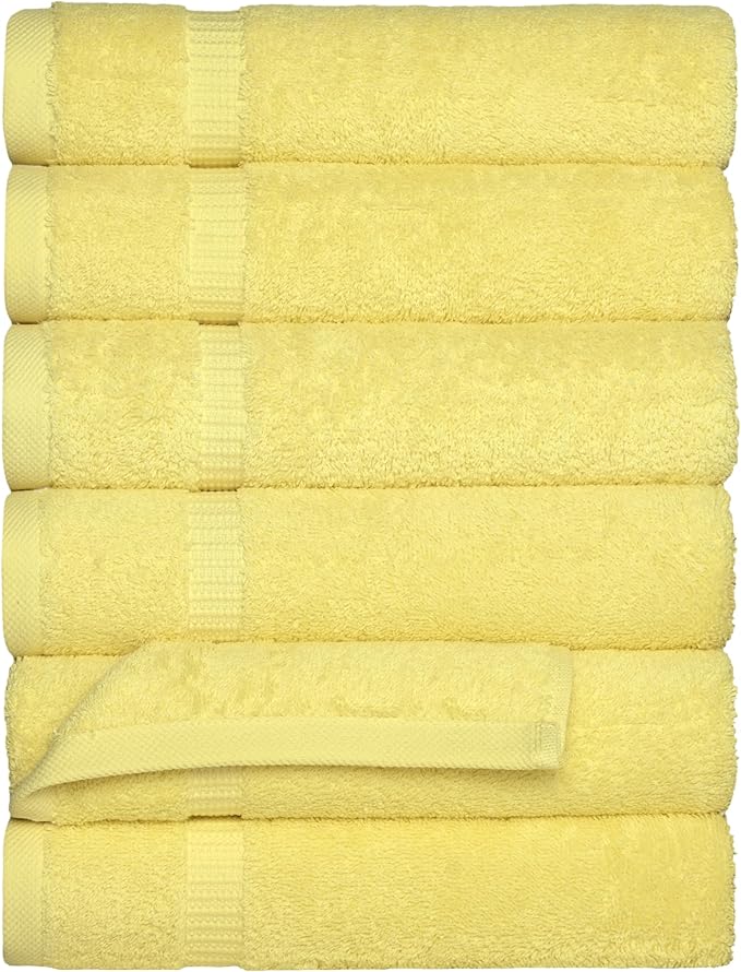 SALBAKOS 100% Turkish Cotton Hand Towel Set of 6 16x30 inch | Premium Quality | Hotel & Spa Collection | Soft, Super Absorbent, Long Lasting Hand Towels | Made in Turkey (Yellow, 6 Hand Towels)