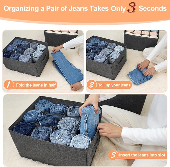EASEVE 4Pcs Closet Organizers and Storage Bins for Clothes - 12 Cell Drawers Organizer Grid Storage Box for Jeans Pants Sweater T-shirts, Wardrobe Shelf Dividers Closets Organization