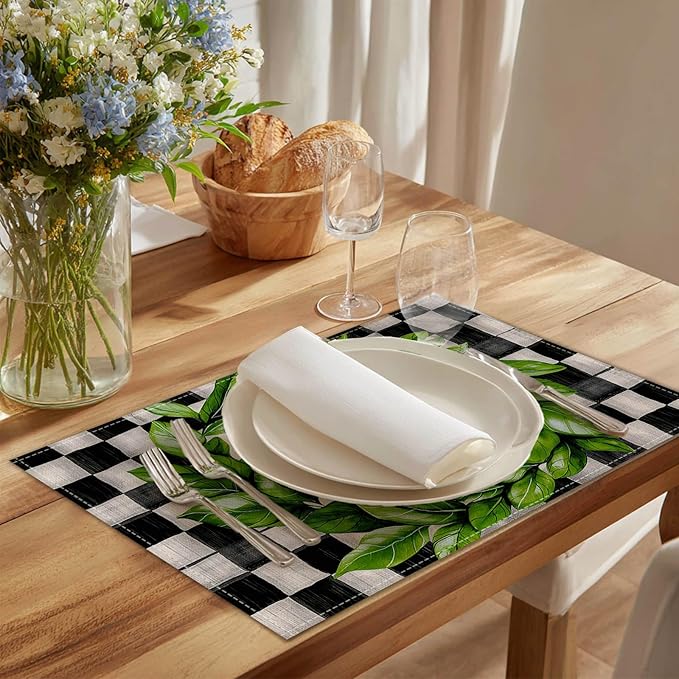 HOMETITUTE Placemats Set of 4 12x18 inch Spring Table Mats for Dining Table Sweet Home Linen Placemats Farmhouse Decorations Kitchen Decor Desk Mat for Outdoor Home Party Kitchen Seasonal Dining