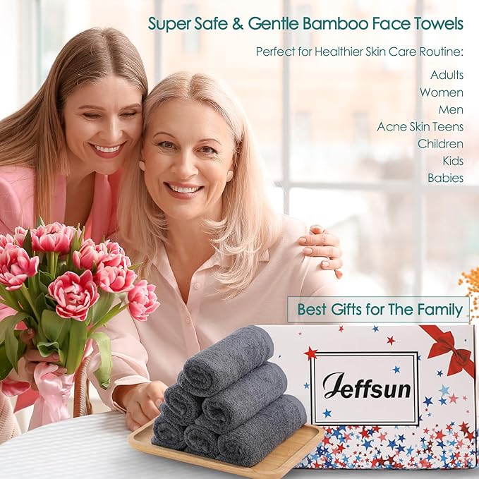 Wash Cloths 12 Pack, Super Soft and Skin Friendly Face Towel for Sensitive Skin, 10x10 inch Small Face Washcloths, Reusable Washable Makeup Remover Cloths, Easy to Rinse Grey Facial Cleansing Cloths