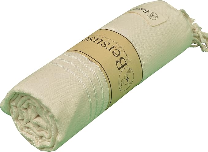 Bersuse Towels Anatolia XL Beach Blanket Throw Blanket Turkish Towel 100% Cotton Extra-Large Quick-Dry Lightweight Premium Peshtemal Towel - 61x82 Inches, Natural