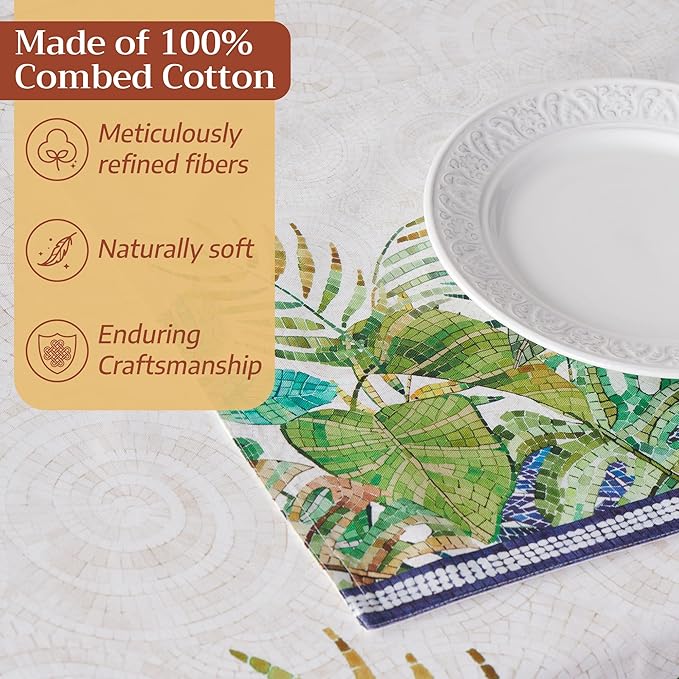 Maison d' Hermine Placemats 100% Combed Cotton Premium Set of 4 Dinner Placemat, Decorative Washable Cloth Placemat, Dining, Buffet Parties & Camping - Mosaic (13"x19")