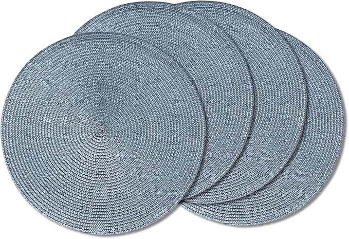 AHHFSMEI Round Placemats Set of 4 Heat Resistant Washable Non-Slip Woven Braided Table Mats for Dining Table Kitchen & Home Decor (Light Blue,4)
