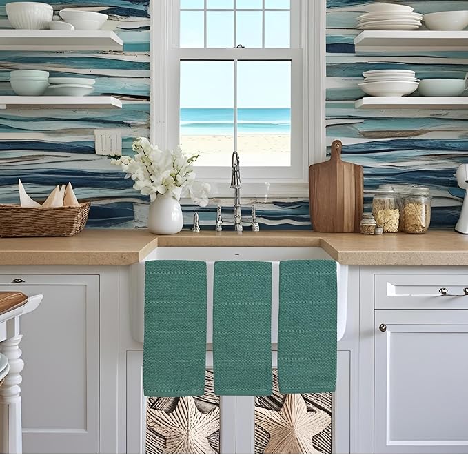 Serafina Home Dark Emerald Green Kitchen Hand Dish Towels: Oversized 28" x 18",100% Cotton Cloth Soft Cleaning Drying Absorbent Textured Design, Set of 3 Multipurpose for Everyday Use
