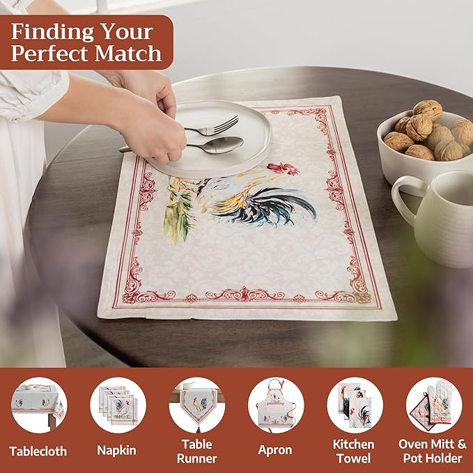 Maison d' Hermine Placemats Set of 2 100% Cotton Washable Cloth Place Mats Reusable Table Mats for Kitchen Dining Party Wedding Gifts for Mothers Day Spring/Summer (Campagne, 13" x 19")