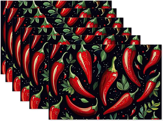 Red Pepper Placemats Set of 6,Dinner Table Mats Non-Slip Washable Mats for Kitchen Dinner Party Tablemat 12x18Inch