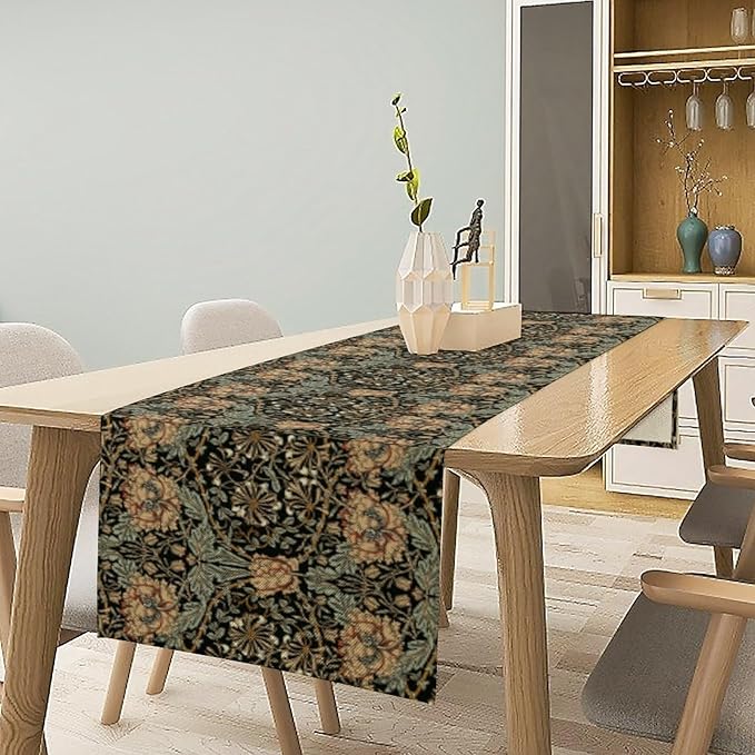 William Morris Table Runner Vintage Flower Art Printed Dinner Runner for Home Kitchen Dining Table Living Room Decor Fabric 1 Panel W13xL108in