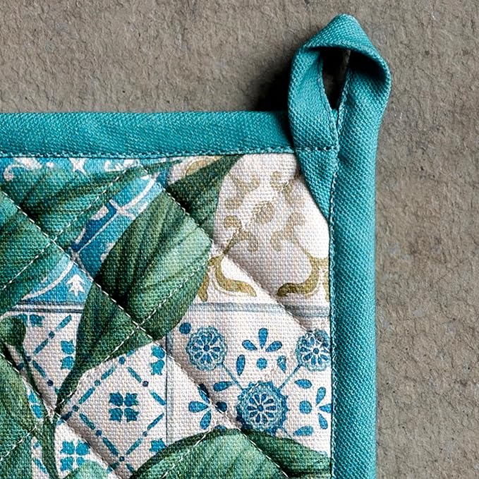Maison d' Hermine Pot Holders 100% Cotton Heat Resistant Potholders 8" x 8" Hot Pads with Loop BBQ Cooking Baking Gifts for Mothers Day Handling Hot Pans Spring/Summer (Pack of 2, Agrume)