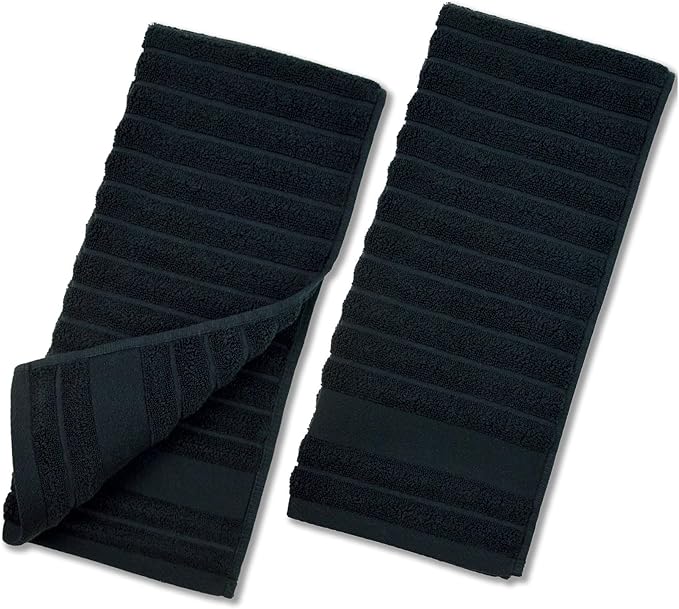 Jacquotha 2-Pack Bathroom Hand Towels (Black) Ribbed – Guest Room & Spa Premium Cotton Face Towels 13” x 29”, Soft and Quick Drying 480 GSM