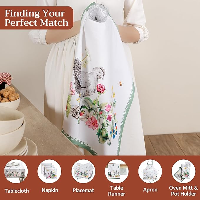 Maison d' Hermine Kitchen Towels Set of 3 100% Cotton 27.50" x 20" Reusable Cloth Tea Dish Towels Absorbent with Hanging Loop for Kitchen Gifts for Mothers Day Spring/Summer (Printemps)