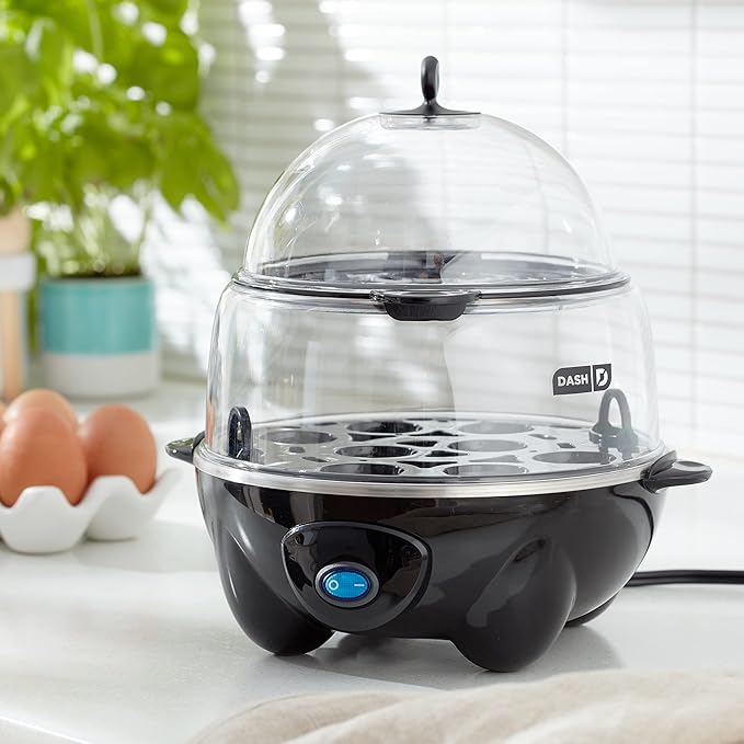 Dash Deluxe Egg Cooker - Boiler, Poacher & Steamer - Includes Measuring & Recipe Guide - Dishwasher Safe - BPA Free - Holds 12 Eggs, Black