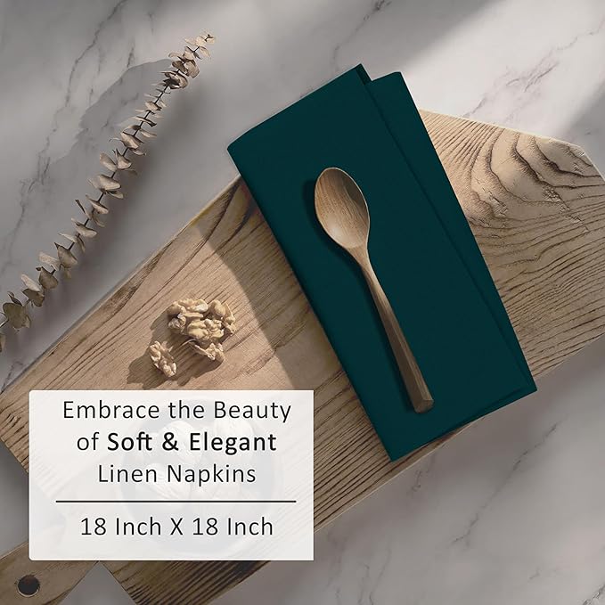 Ruvanti Linen Napkins Set of 12, 18x18 Cloth Napkins, Cotton Linen Blend Napkins Cloth Washable, Soft, Reusable Dinner Napkins for Wedding, Parties, Christmas, Thanksgiving, Everyday Use - Teal
