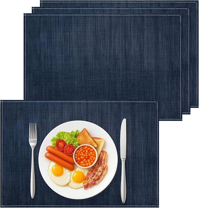 Bloss Blue Placemats Set of 4-12x18 Inch Table Mats Washable Heat-Resistant Place Mats for Dining Table, Easy to Clean Seasonal Place Mats for Holiday Party Kitchen Dining Table Decoration