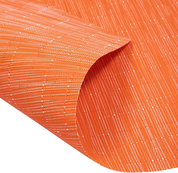 SHACOS Round Table Placemats Set of 4 Wedge Placemats Heat Resistant Woven Vinyl Table Mats for Round Table Wipe Clean (4, Orange)