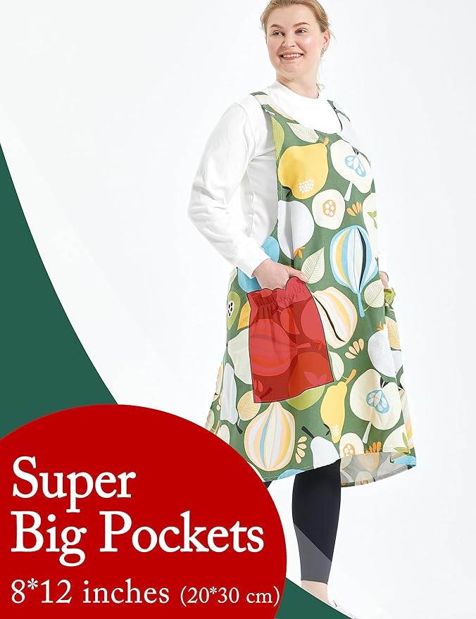 Big Plus Size Aprons for Women with Pockets Cotton Linen Baking Kitchen Cooking
