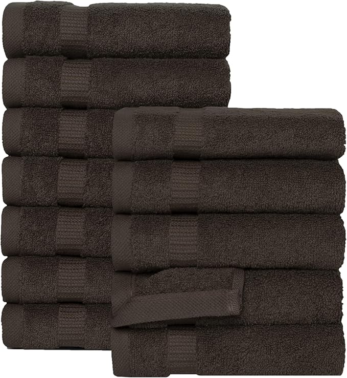 SALBAKOS 100% Turkish Cotton Washcloth Set of 12 13x13 inch | Heirloom Quality | Hotel & Spa Collection | Ultra Soft, Super Absorbent, Washcloth Towels | Made in Turkey (Chocolate, 12 Washcloths)