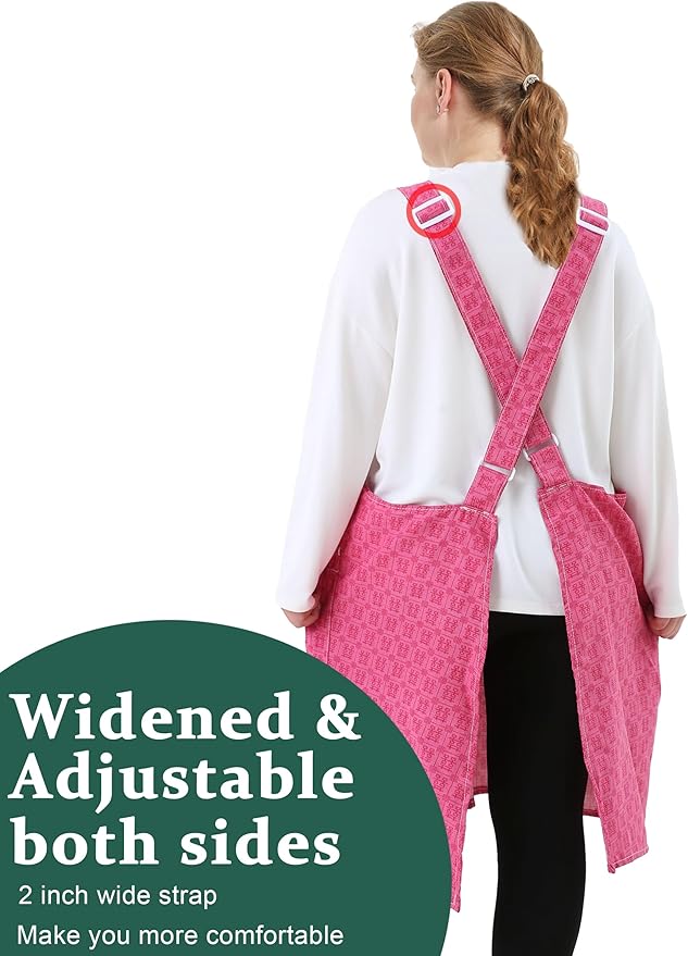 Big Plus Size Aprons for Women with Pockets Cotton Linen Baking Kitchen Cooking
