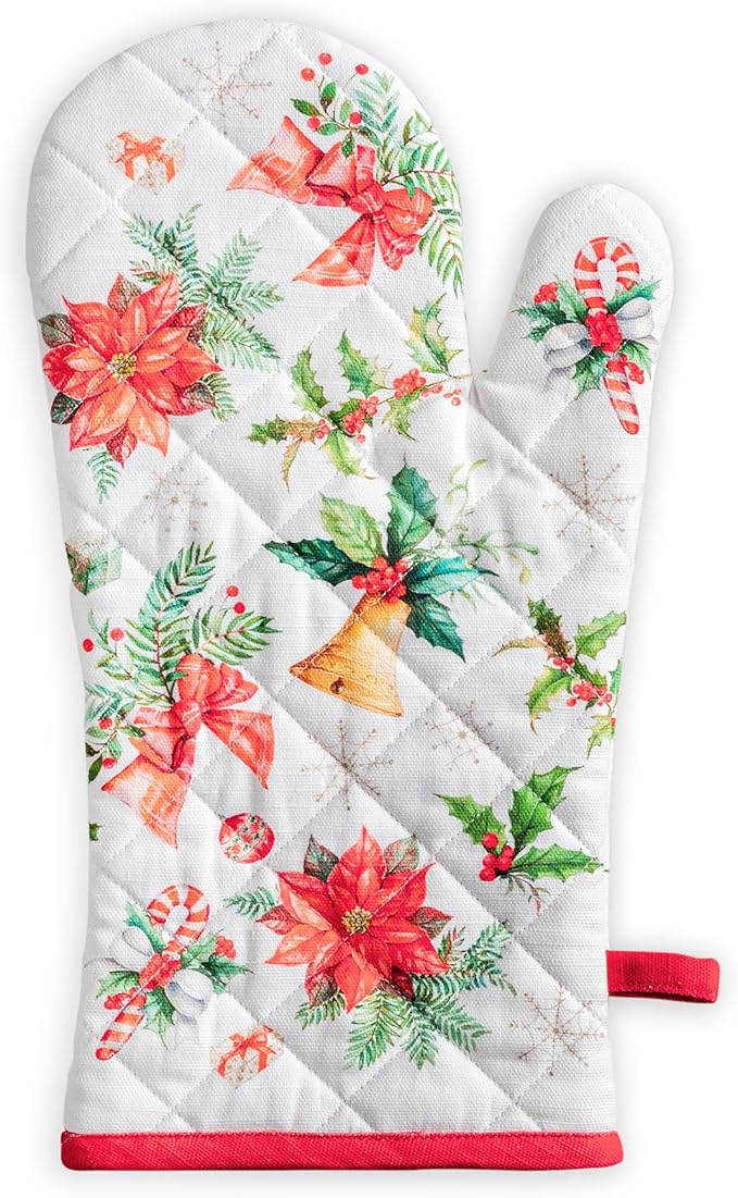 Maison d' Hermine Oven Gloves 100% Cotton Oven Mitt 7" x 13" with Loop Heat Resistant BBQ Cooking Gloves for Thanksgiving Christmas Decorations Baking Handling Hot Pans (Pack of 1, Chromo)