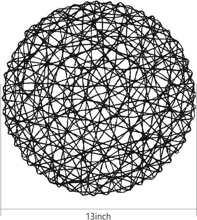 AHHFSMEI Paper Braided Round Placemats Set of 8 Natural Non-Slip Heat Resistant Table Mats for Dining Tables Woven Indoor & Outdoor Place mats(Black,8)