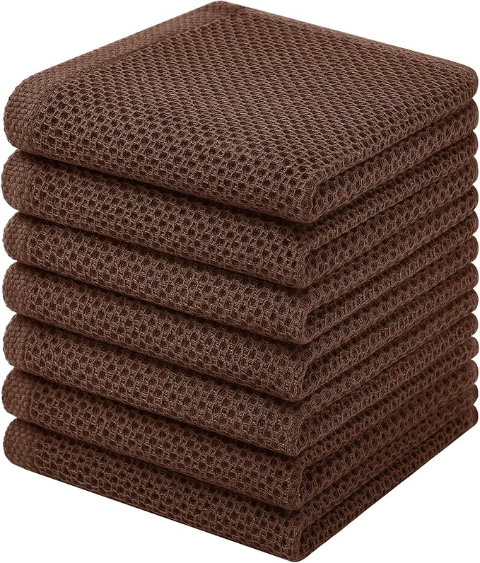 Homaxy 100% Cotton Waffle Weave Kitchen Dish Cloths, 7-Pack Ultra Soft Absorbent Dish Towels, Quick Drying Dish Rags, 12 x 12 Inches, Coffee