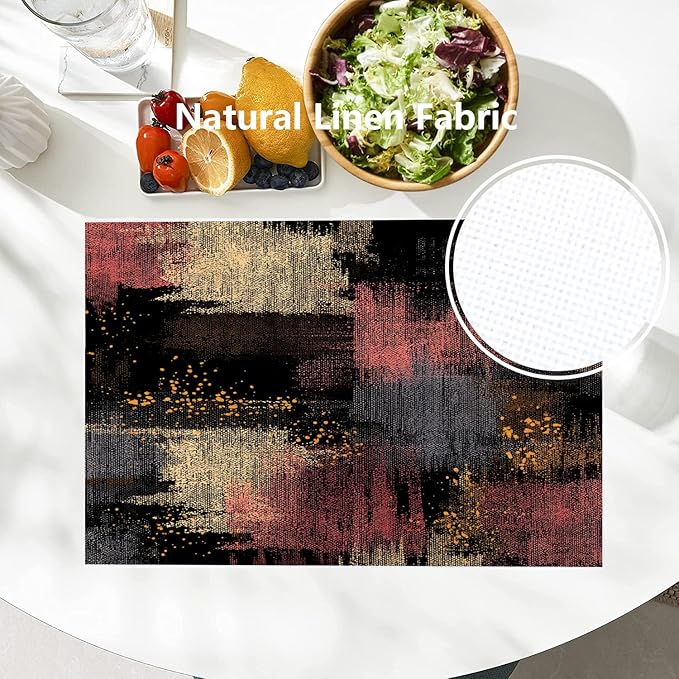 Batmerry Artwork Dark Tones Placemats, Artistic Expression Muted Color Washable Linen Table Mats for Kitchen Table Double Insulation Decor Dining Set Indoor Outdoor 12X18 in Set of 4