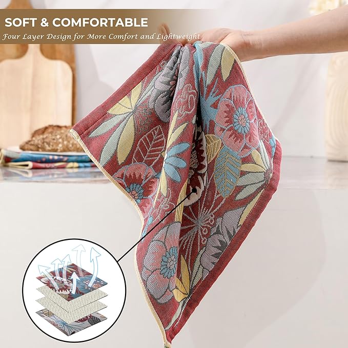 Dish Towels for Kitchen, Jacquard Woven Kitchen Towels Set, Reusable Reusable Cleaning Tea Towels Ultra Absorbent with Hanging Loop,Decorative Retro Hand Towels for Bathroom/Kitchen
