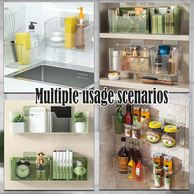 Lae Nuvole TwoPacks Cabinet Door Organizer Wall Mounted Shower Basket, Shower Caddy Stackable Plastic Adhesive Organizer for Bathroom, Kitchen, Cabinet, Pantry, Makeup, BPA Free, Clear