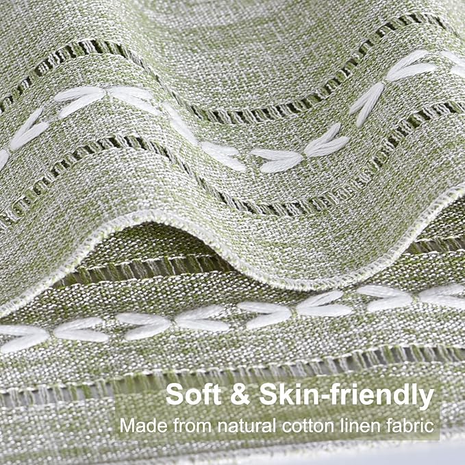 Cotton Linen Placemats Set of 6, Boho Hemstitch Place Mats with Fringe, Washable Table Mats for Dining Table, Rustic Farmhouse Kitchen Decor Home Decor