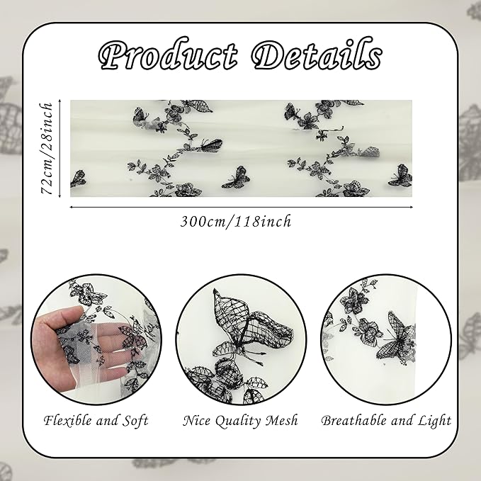 YATOJUZI Embroidery Butterfly Table Runner Tulle Wabi-sabi Decor Seasonal Decorations Dining Table Runners for Home Kitchen Funeral