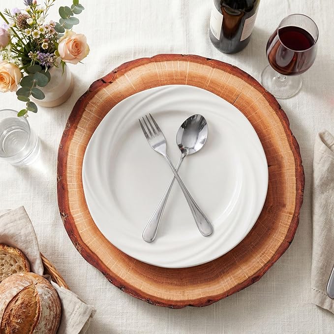 60 Pcs Wooden Slice Paper Placemats, 13.5 Inch Disposable Scalloped Table Mats Rustic Brown Placemat, Round Banquet Place Mats for Table Setting Farmhouse Wedding Banquet Dinner Party Decor