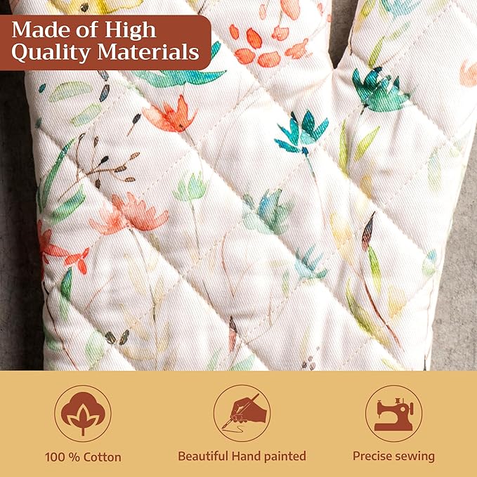 Maison d'Hermine Oven Gloves 100% Cotton Oven Mitt 7" x 13" with Loop Heat Resistant, BBQ, Cooking Gloves, Baking, Grilling, Kitchen, Handling Hot Pans Spring/Summer (Pack of 1, Colmar)