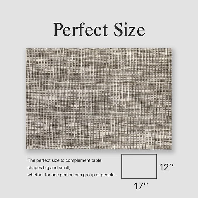 Placemats Set of 8 - Easy Clean Woven Vinyl Placemats for Dining Table, Indoor/Outdoor Place Mats, Washable PVC Table Mats（Cappuccino）